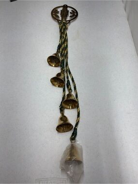 Made in India Brass Christmas Ornament with Brass Bells Green and Gold